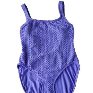 90's‎ vintage purple crochet knit open back hi cut high leg one piece swimsuit